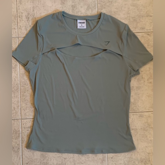 Gymshark keyhole cutout women’s shirt size XL Sage Green ribbed cap slee… - Picture 4 of 9